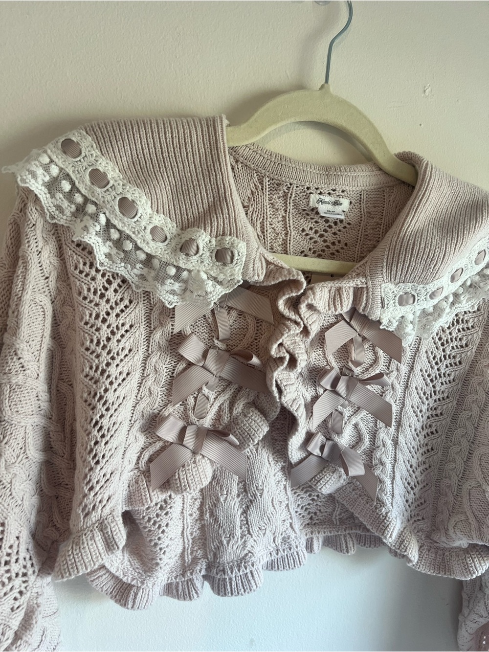 Light Pink Ruffle-Trim Knit Cropped Sweater - Picture 3 of 6